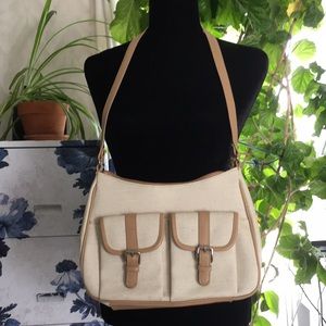 Cream and tan bag